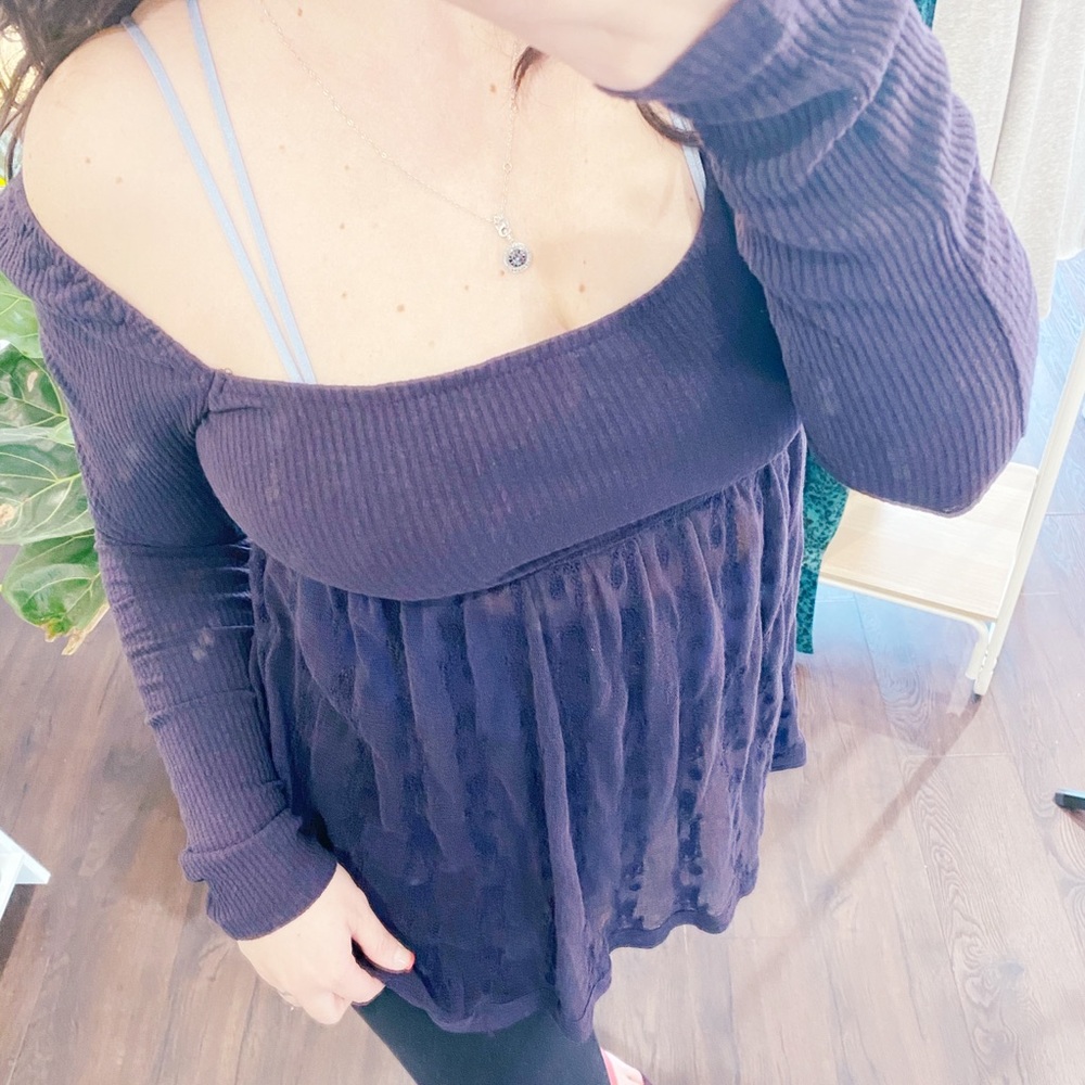 Free people purple lace off shoulders top size S